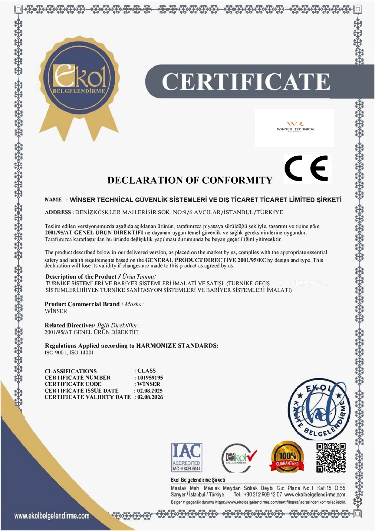 ISO 9001:2015 Kalite Yönetim Sistemi Sertifikası